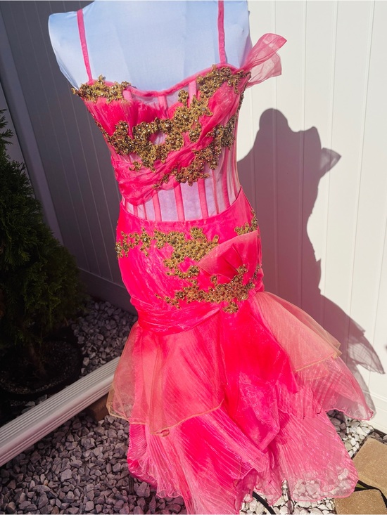 Haute Couture by Sherry Dresses & Skirts - Sherry Hill Y2K Pink Corset Mermaid Prom Dress Gold Beaded Size 4